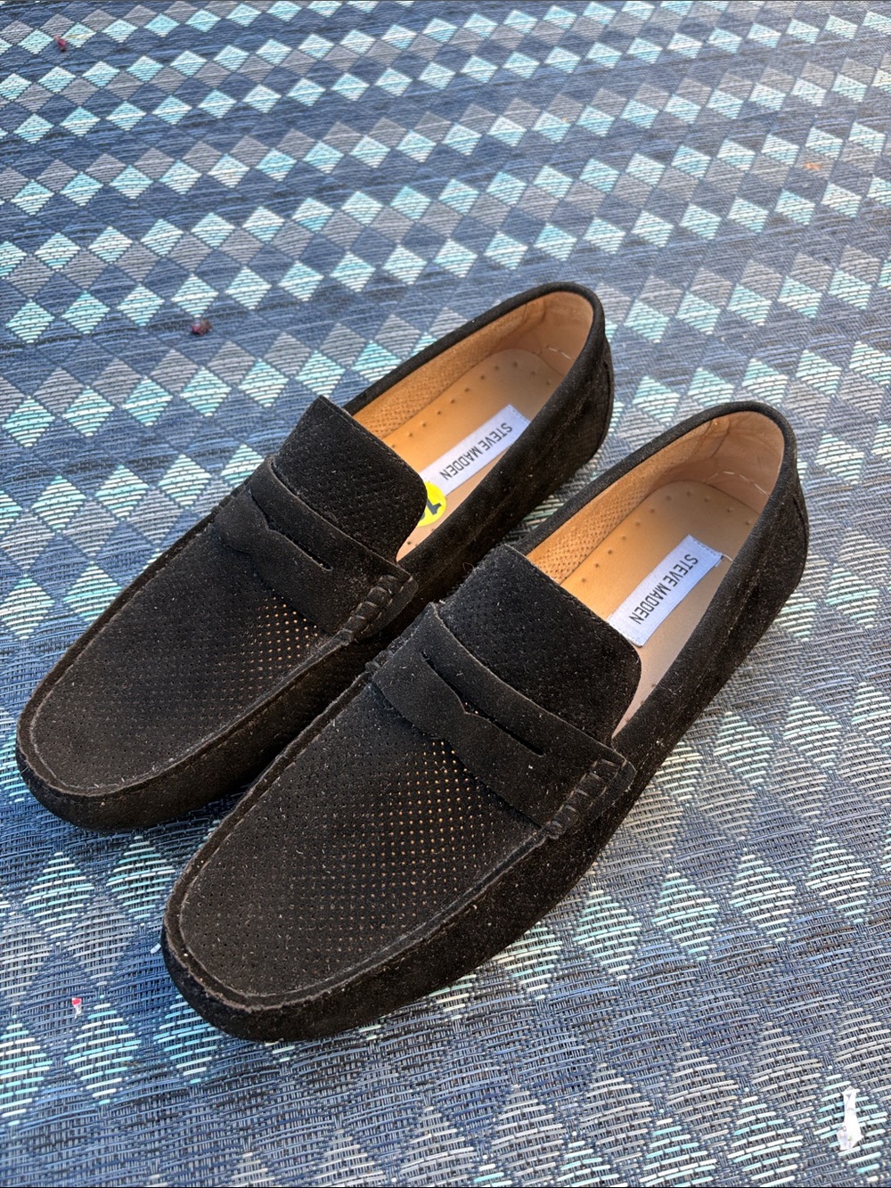 NWOT Steve Madden Black Suede Perforated Penny Loafers size 13